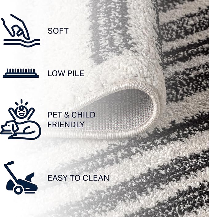 JONATHAN Y Khalil Modern Berber Stripe Cream/Black 8' Round Indoor Area Rug, Contemporary, Bohemian, Easy-Cleaning for Living Room, Bedroom, Kitchen, Pet Friendly, Non-Shedding (MOH207A-8R)