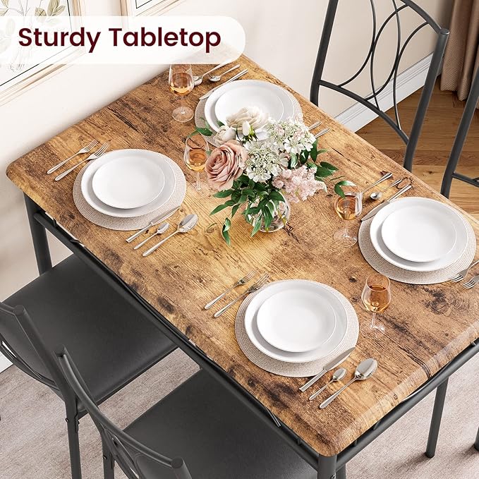 CABIHOME Dining Table Set, 5 Piece Dining Table Set for 4, Rectangle Kitchen Table Set with 4 Upholstered Chairs for Small Space, Apartment, Retro Brown