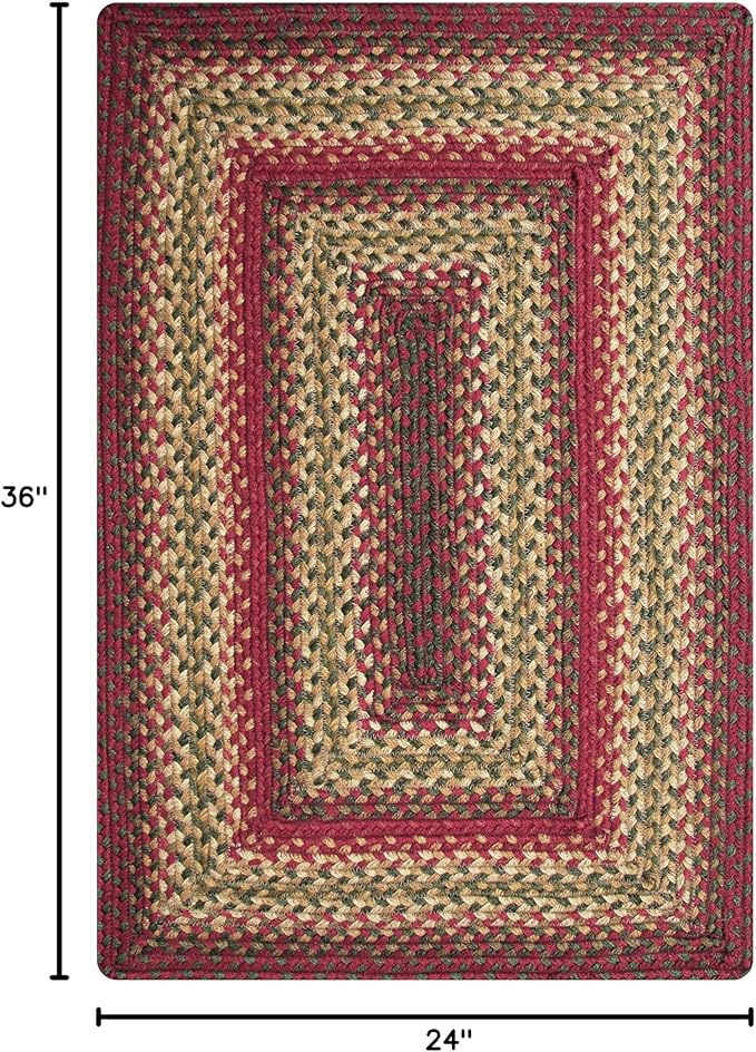 Homespice Cider Barn Cranberry Red Rectangle Braided Rug, Jute, 2x3' - Perfect Country Primitive Decor for Kitchen, Bathroom, Everywhere