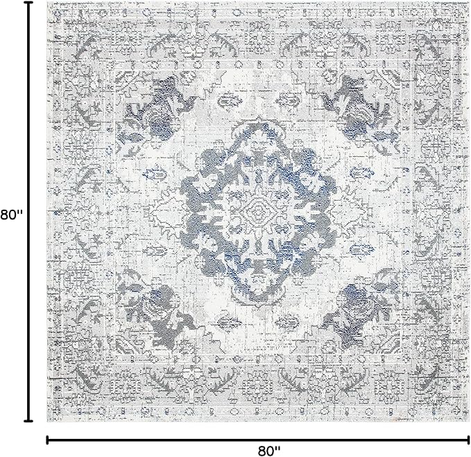 SAFAVIEH Monaco Collection Area Rug - 6'7" Square, Ivory & Grey, Boho Chic Medallion Distressed Design, Non-Shedding & Easy Care, Ideal for High Traffic Areas in Living Room, Bedroom (MNC243B)