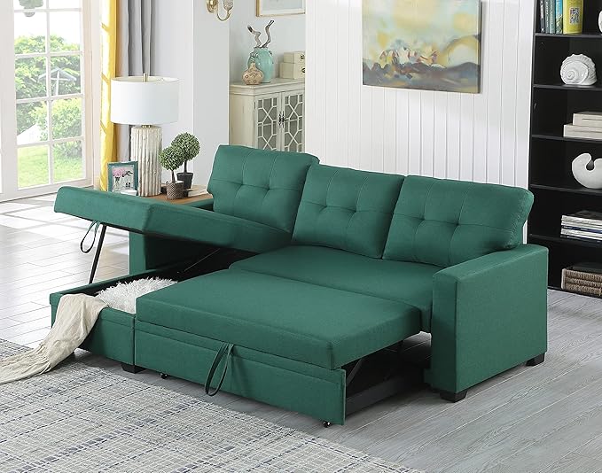 Devion Furniture Garisa 4-in-1 Convertible L Shaped Couch with Pull Out Bed and Storage, Sectional Sleeper Sofa with Reversible Chaise for Living Room, Apartment, Bedroom, Office
