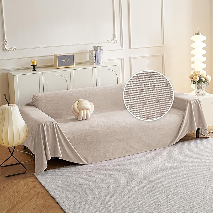 MYSKY HOME Couch Cover Sofa Covers for 3 Cushion Couch, Ultra - Soft Dog Couch Covers Protector for Sectional Sofa, Non Slip Sofa Slipcover Furniture Protector for Pet, 91" x 118", Oat