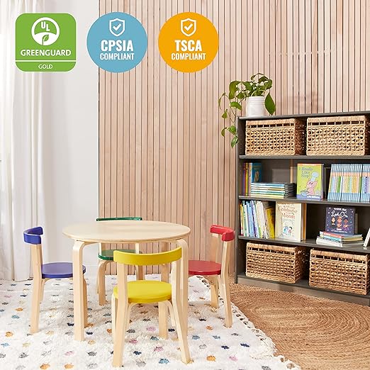 ECR4Kids Bentwood Table and Curved Back Chair Set, Kids Furniture, Assorted, 5-Piece