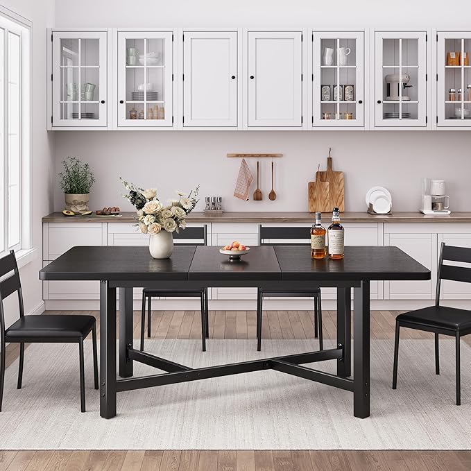 Dining Table for 4-6,62“Extendable Round Kitchen Dining Room Table, Space Saving Rectangle Large Expandable Wood Dinner Furniture for Small Space（47-62In*28In*30In） (Grey)