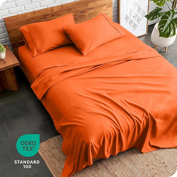 Bare Home Queen Sheet Set - Luxury 1800 Ultra-Soft Microfiber Bed Sheets - Double Brushed - Deep Pockets - Easy Fit - 4 Piece Set - Bedding Sheets & Pillowcases (Queen, Orange)