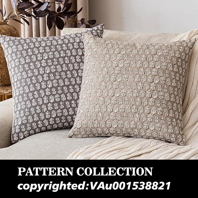 Foindtower Set of 2 Decorative Vintage Floral Print Throw Pillow Covers Neutral Modern Farmhouse Cushion Covers Boho Home Decor for Sofa Couch Chair Bedroom Living Room Outdoor,24×24 Inch,Tan Taupe
