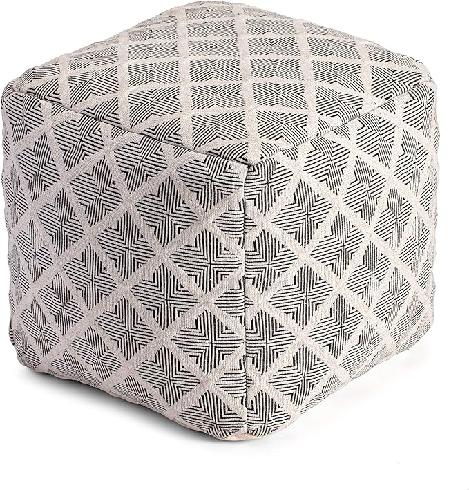 Anji Mountain 100% Handmade & Handcrafted Comfortable Home Décor Pouf Ottoman Footrest for Living Room, Bedroom, Nursery, Kidsroom, Patio Furniture - (20" x 20" x 20"- Black,Ivory)