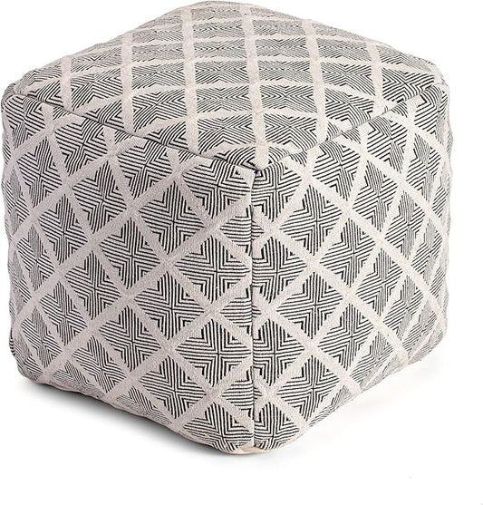 Anji Mountain 100% Handmade & Handcrafted Comfortable Home Décor Pouf Ottoman Footrest for Living Room, Bedroom, Nursery, Kidsroom, Patio Furniture - (20" x 20" x 20"- Black,Ivory)