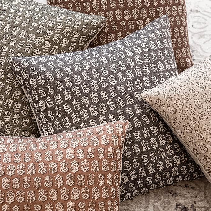 Foindtower Set of 2 Decorative Vintage Floral Print Throw Pillow Covers Neutral Modern Farmhouse Cushion Covers Boho Home Decor for Sofa Couch Chair Bedroom Living Room Outdoor,18×18 Inch,Rustic Gray