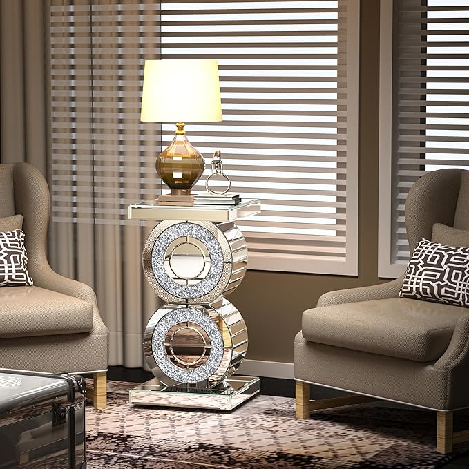 ENENE Mirrored End Table Crushed Diamond Coffee Table for Living Room Small Spaces Side Table for Bedroom Office Hallway Entryway