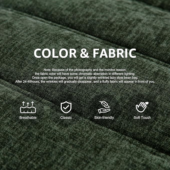 Hobestluk Bean Bag Chair Giant Bean Bag Sofa 2 Seater Bean Bag Chairs for Adults, Loveseat Floor Chair, Bean Bag Chairs for Living Room Bedroom Dorm Office (Green Chenille, Loveseat)