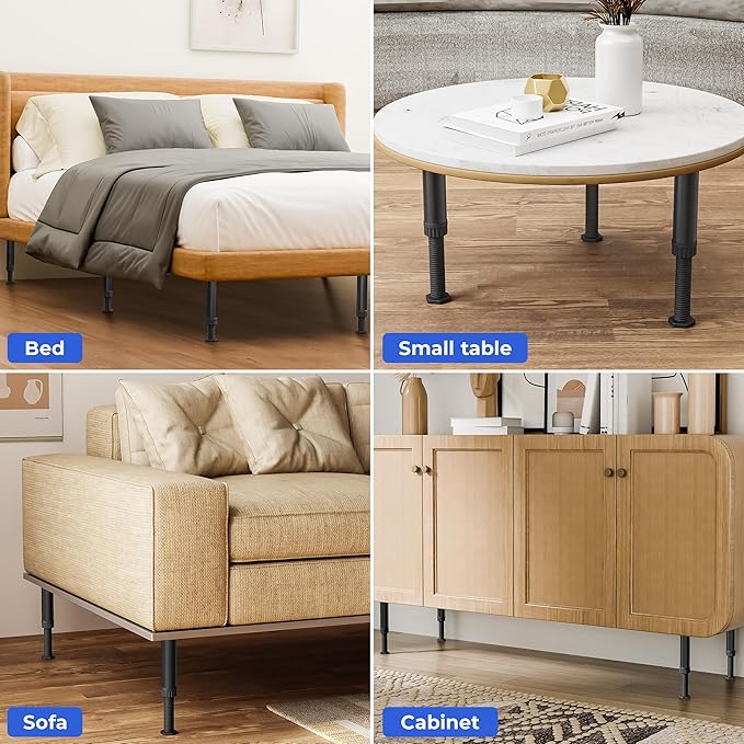 6 Pcs Adjustable Height Bed Support Legs 7.08-12.5 inch with Locking Ring, Bed Frame Center Support Legs for Bed Frame/Bed Center Slat/Furniture, Bed Legs Replacement Bed Slats Support Legs