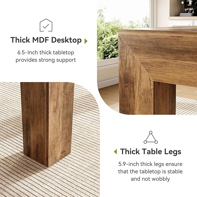 LITTLE TREE Modern Dining Table, Rectangle Heavy Duty Kitchen Table for Home, Farmhouse 63 Inches Wooden Furniture for 4-6 People, Wood Grain Color