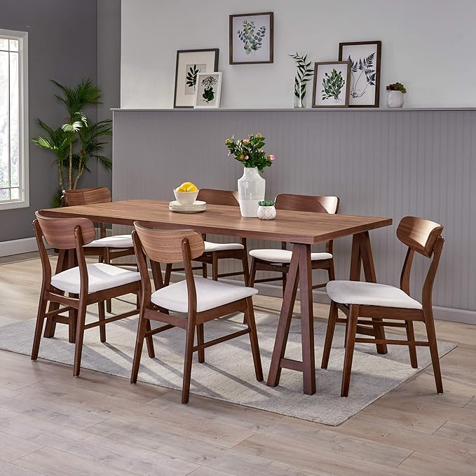 Christopher Knight Home Anthony Mid-Century Modern 7 Piece Dining Set, Light Beige and Walnut