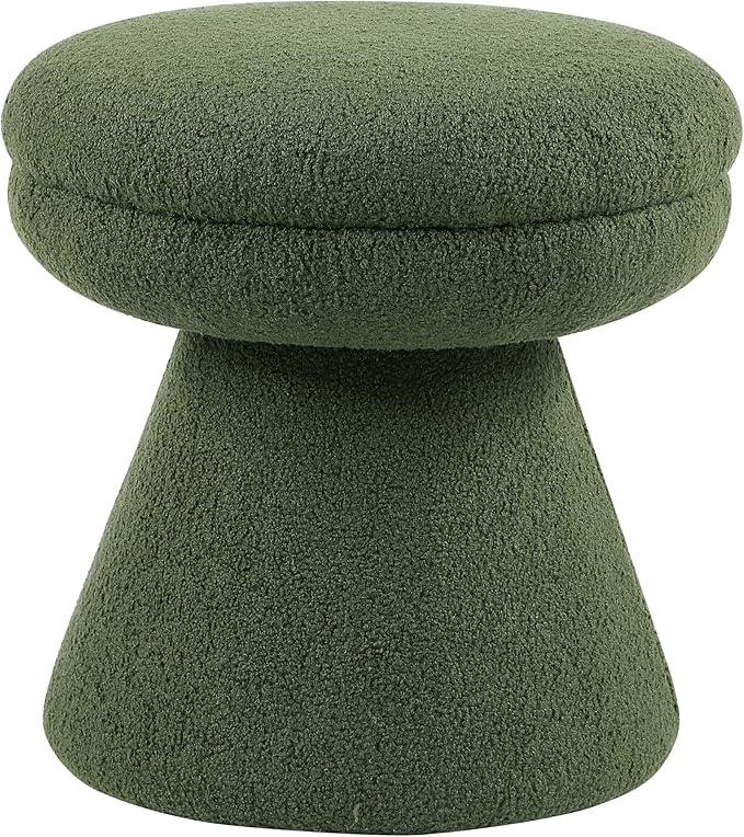 Furniture of America Rami Modern 18-inch Mushroom-Shape Upholstered Ottoman with Tapered Pedestal, Vanity Stool Chair, Small Foot Stool for Bedroom, Living Room, Entryway, Green