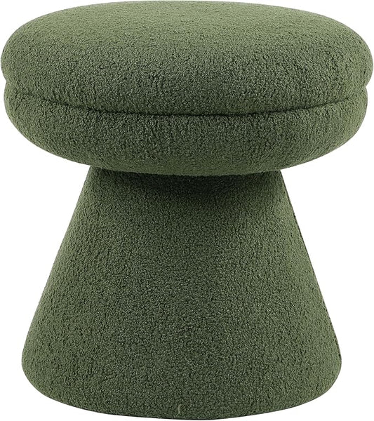 Furniture of America Rami Modern 18-inch Mushroom-Shape Upholstered Ottoman with Tapered Pedestal, Vanity Stool Chair, Small Foot Stool for Bedroom, Living Room, Entryway, Green