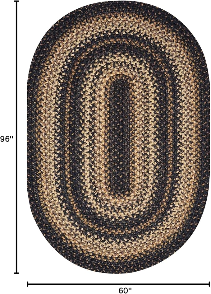 Homespice Kilimanjaro Premium Jute Braided Area Rug, 5' x 8' Oval Black and Brown, Reversible, Natural Jute Yarn Rustic, Country, Primitive, Farmhouse Style - 30 Day Risk Free Purchase