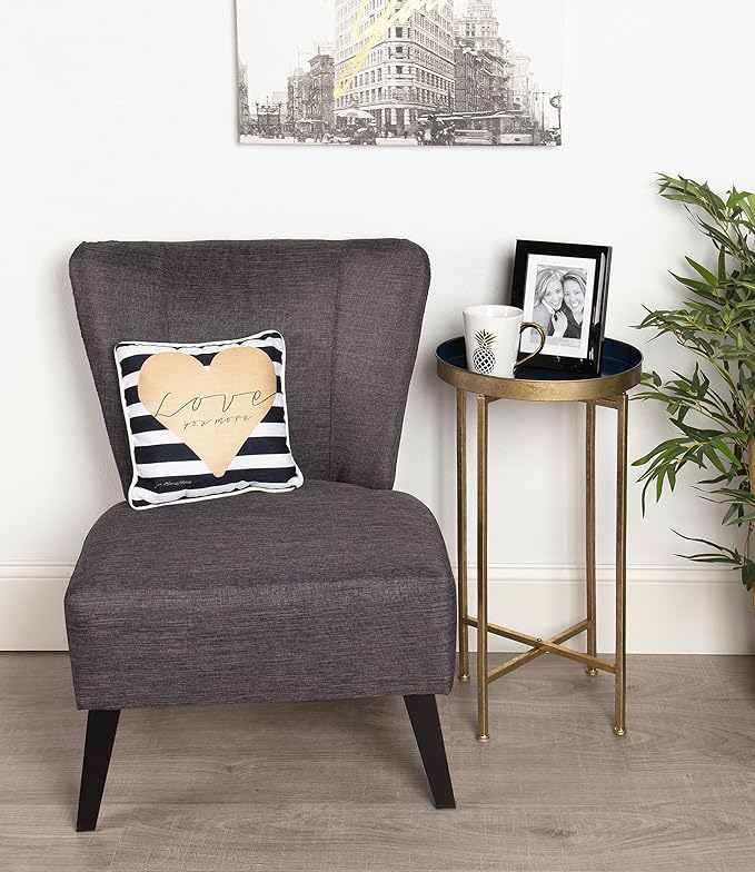 Kate and Laurel Celia Round Metal Foldable Tray Accent Table, Navy Blue with Gold Base