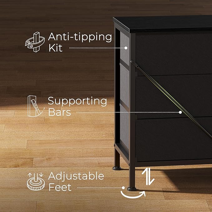 Huuger 70 Inch Black Dresser for Bedroom, TV Stand for 65, 75, 80 Inch TV, 12 Fabric Drawer Long Dresser, Wide Chest of Drawer, Storage Units for Living Room