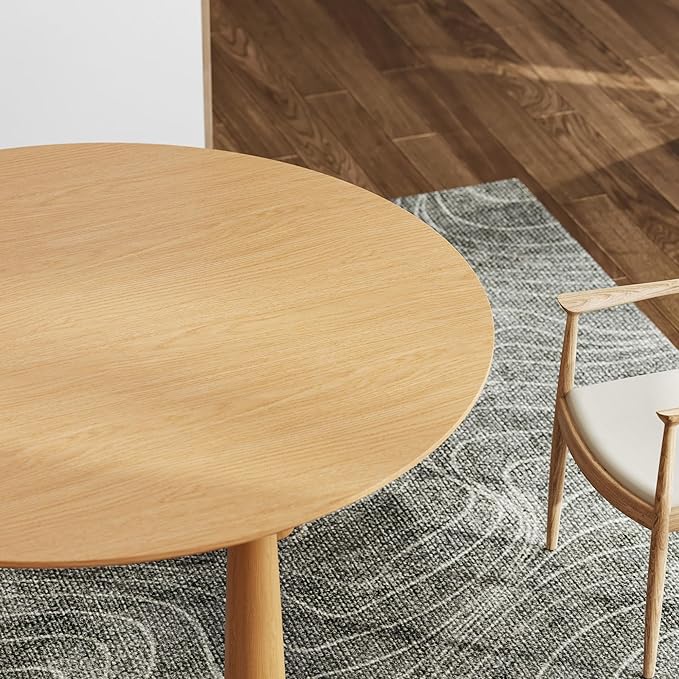 Casaphoria 59" Round Dining Table, Kitchen Table for 6 with Arc-Shaped Edge Top and Cylindrical Legs, Easy Assembly for Living Room, Dining Room, Oak