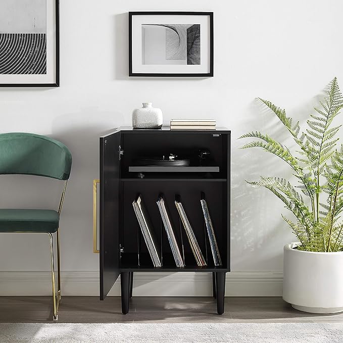 Crosley Furniture Everett Record Player Stand with Storage for Vinyl Records, Matte Black