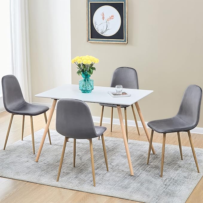 FurnitureR Dining Chairs Set of 4, Velvet Dining Room Seating, Upholstered Armless Kitchen Chairs, Side Chair Mid-Back with Metal Legs for Living Room Bedroom Home Office, Grey