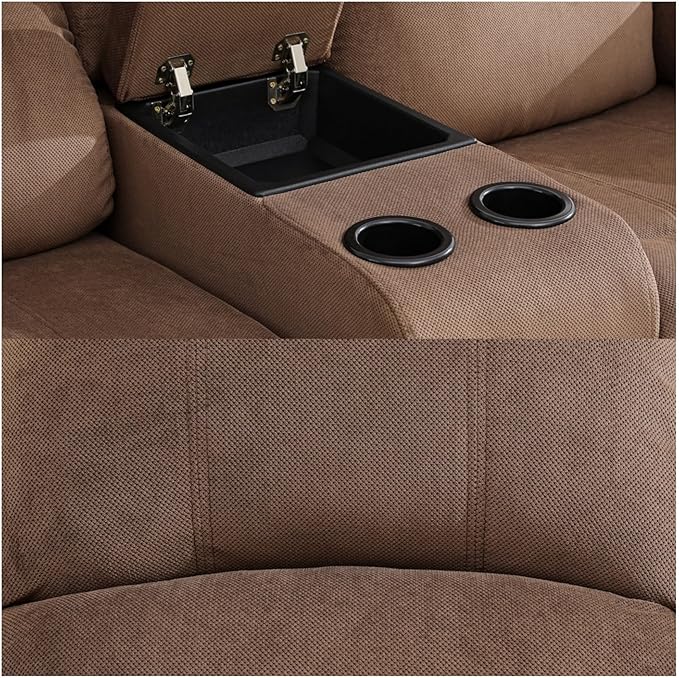 Loveseat Recliner Sofa, Reclining Loveseat Couch with Storage Console, Modern Comfy Home Theater Seating Power Recliner Chair with Cup Holders for Living Room Furniture Sets, Brown