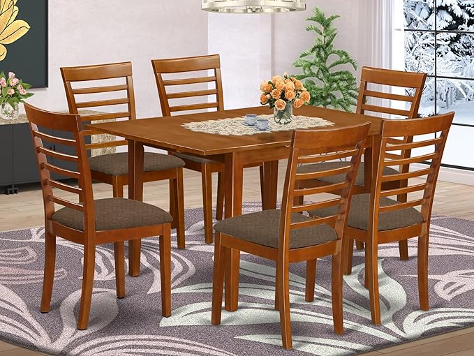 East West Furniture Milan 7 Piece Kitchen Set Consist of a Rectangle Table with Butterfly Leaf and 6 Linen Fabric Dining Room Chairs, 36x54 Inch, MILA7-SBR-C