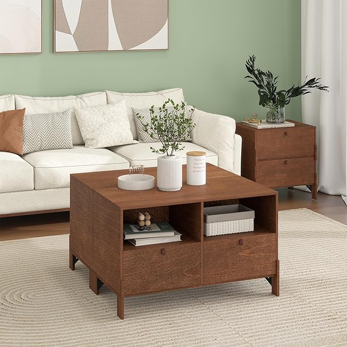 Sebastack TV Stand, Expandable Television Stand, Customizable Coffee Table with Drawer, Entertainment Center and Media Console with Storage for Living Room, Bedroom, 31 inch Walnut Color (1 pcs)