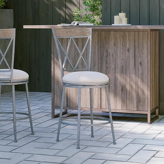 Hillsdale Stewart Indoor/Outdoor Swivel Counter Height Stool, Aged Pewter
