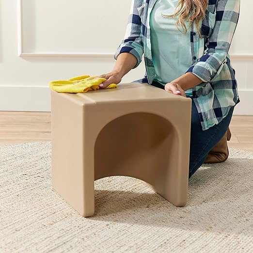 ECR4Kids Tri-Me Table and Cube Chair Set, Multipurpose Furniture, Sand, 3-Piece