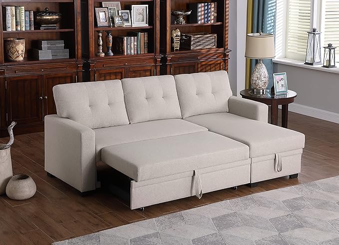 Devion Furniture Philly 4-in-1 Convertible L Shaped Couch with Pull Out Bed and Storage, Sectional Sleeper Sofa with Reversible Chaise for Living Room, Apartment, Bedroom, Office