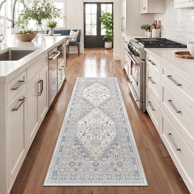 zesthome Runner Rug 2x5 - Stain Resistant Machine Washable Rug, Non Slip Vintage Hallway Runner Rugs, Low Pile Lightweight Runners for Kitchen, Entryway and Corridor