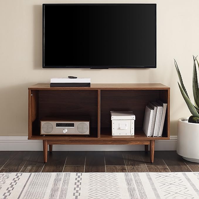 Crosley Furniture Liam Medium Vinyl Record Storage TV Stand and Entertainment Center, Media Console, Walnut