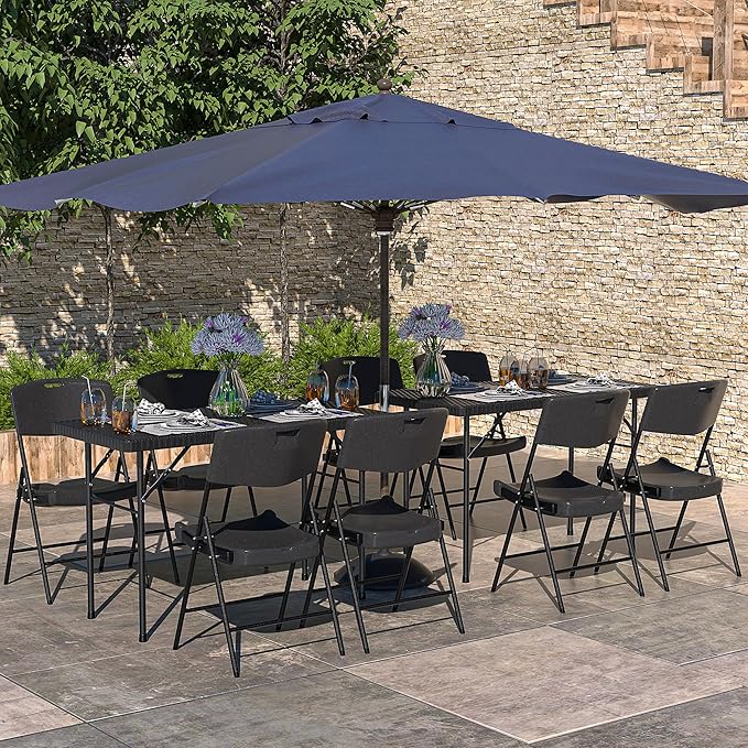 VECELO 4 Pack Folding Chairs, Indoor/Outdoor Use Plastic Seat with Steel Frame, for Events, Office, Wedding, Party, Stackable & Portable, Black