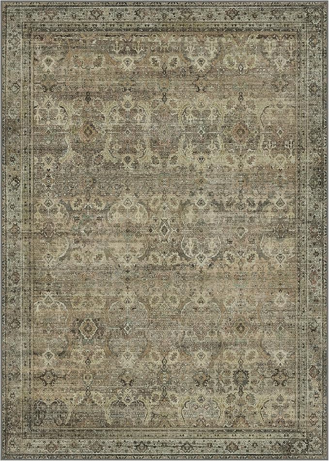 8X10 Area Rugs Machine Washable Rugs for Living Room, Vintage Boho Large Rugs for Bedroom Dining Room, Non Slip Indoor Soft Distressed Lightweight Thin Low Pile Carpet, Muted Sage