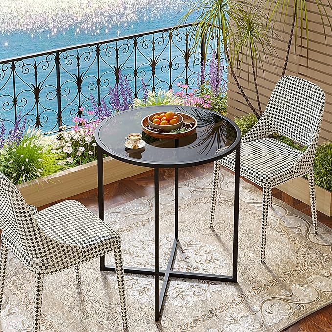 SAYGOER Small Round Dining Table for 2,Glass Circle Kitchen Dinner Table,26.7'' Multifuntional Modern Desk for Dining Room,Office,Kitchen,Apartment,Easy Assembly, All Black