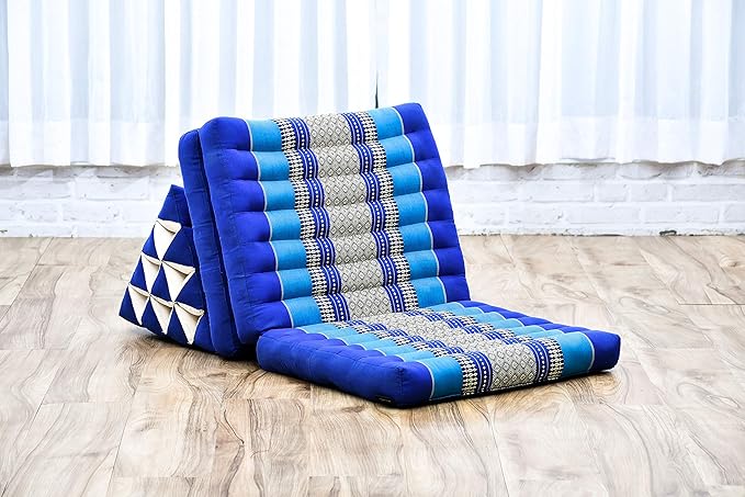 Leewadee - Comfortable Japanese Floor Mattress Used As Thai Floor Bed with Triangle Cushion, Futon Mattress Or Thai Massage Mat, 67 x 21 inches, Blue