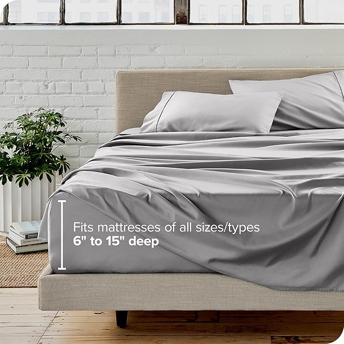 Bare Home Full XL Sheet Set - Luxury 1800 Ultra-Soft Microfiber Full Extra Long Bed Sheets - Double Brushed - Deep Pockets - Easy Fit - 4 Piece Set - Bedding Sheets & Pillowcases (Full XL, Light Grey)