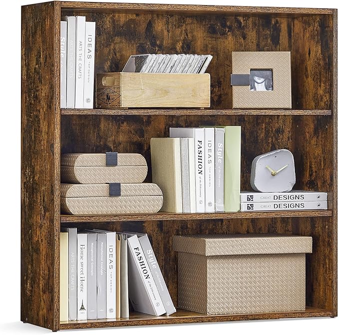 VASAGLE Custos Collection - Bookshelf, 3-Tier Bookcase, Book Shelf, Open Storage Shelf, 9.4 x 31.5 x 32 Inches, for Living Room, Home Office, Dinning Room, Rustic Brown ULBC173X01