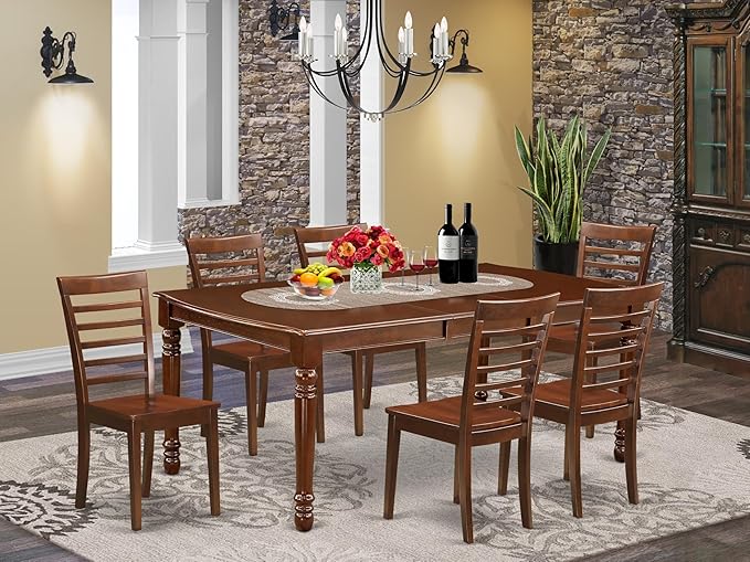 East West Furniture DOML7-MAH-W 7 Piece Dining Set Consist of a Rectangle Dining Room Table with Butterfly Leaf and 6 Wood Seat Chairs, 42x78 Inch, Mahogany