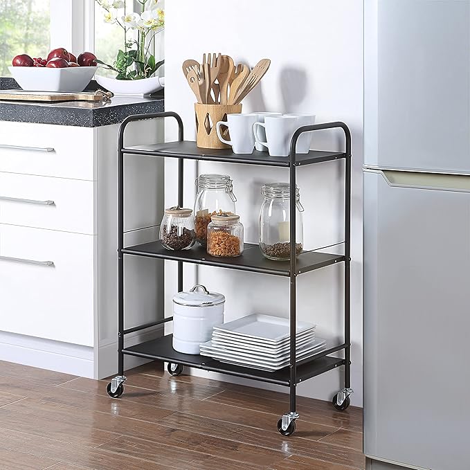 SunnyPoint Metal Rolling Organizer Utility Craft Cart (Large, BLK)