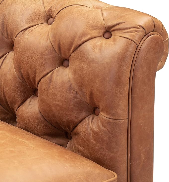 POLY & BARK Lyon Leather Lounge Chairs - Set of 2 - Cognac Tan Full-Grain Leather Upholstery – Modern Upholstered Accent Chair for Living Room or Bedroom – Indoor Lounge Seating with Lasting Comfort