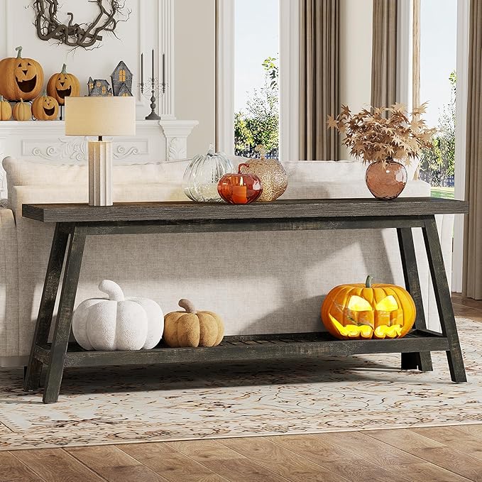 Tribesigns 70.86-Inch Console Table for Entyrway, Farmhouse 2-Tier Entry Entrance Table, Narrow Long Sofa Table Behind Couch, Dark Brown