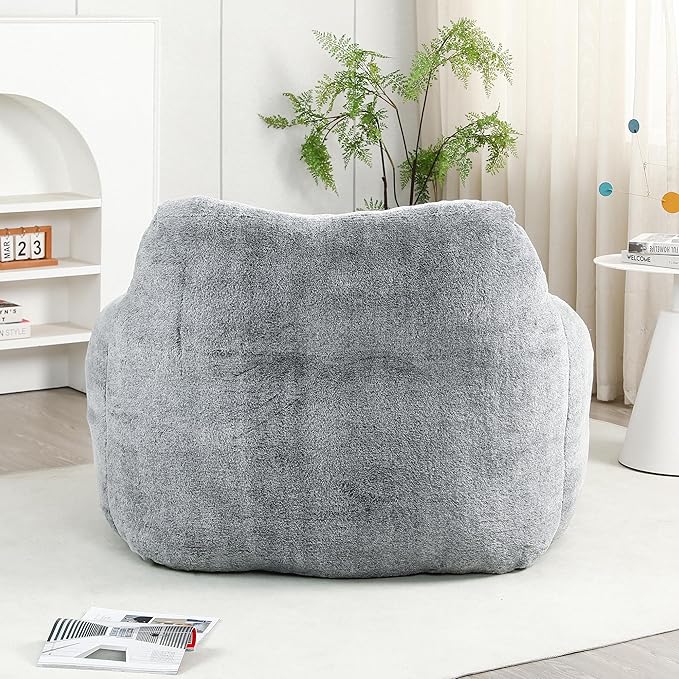 Furniliving Bean Bag Chair, Giant Bean Bag Chair Stuffed Floor Sofa for Adults Comfy Bean Bag Sofa with Back Support, Oversized Bean Bag Couch for Living Room Bedroom Dorm Office, Teddy, Dark Grey