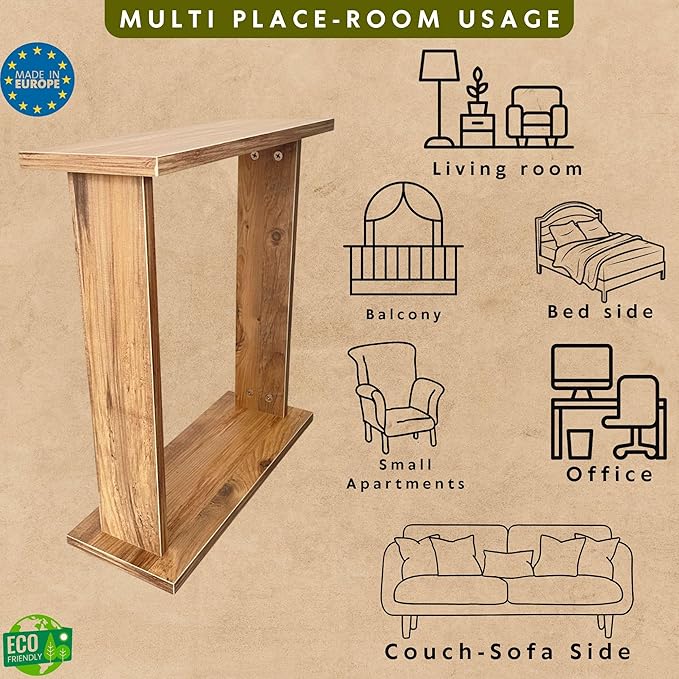 Very Narrow Side Table for Living Room, Small Apartment Space Between Chairs Skinny Table for Recliner, Couch, Armchair, Thin Slim End Table for Living Room, Bedroom, Beverages (Natural)