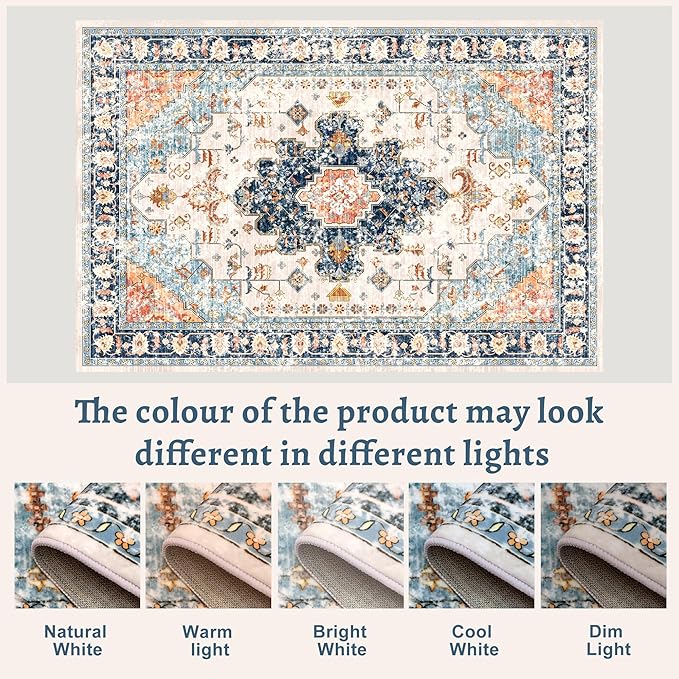 Tangsoo 2x10 Washable Runner Rug for Hallways, Non Slip Vintage Runner Rug, Soft Low Pile Long, Print Distressed Blue/Orange Carpet Runners for Kitchen Bedroom Entryway Bathroom Living Room