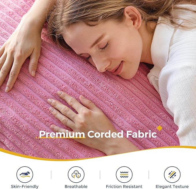 MAXYOYO Giant Bean Bag Chair with Pillow, 3 in 1 Convertible Bean Bag Chair for Adults with Washable Cover, Removable Floor Cushion Stuffed Floor Lounger for Living Room Bedroom, Pink, Queen