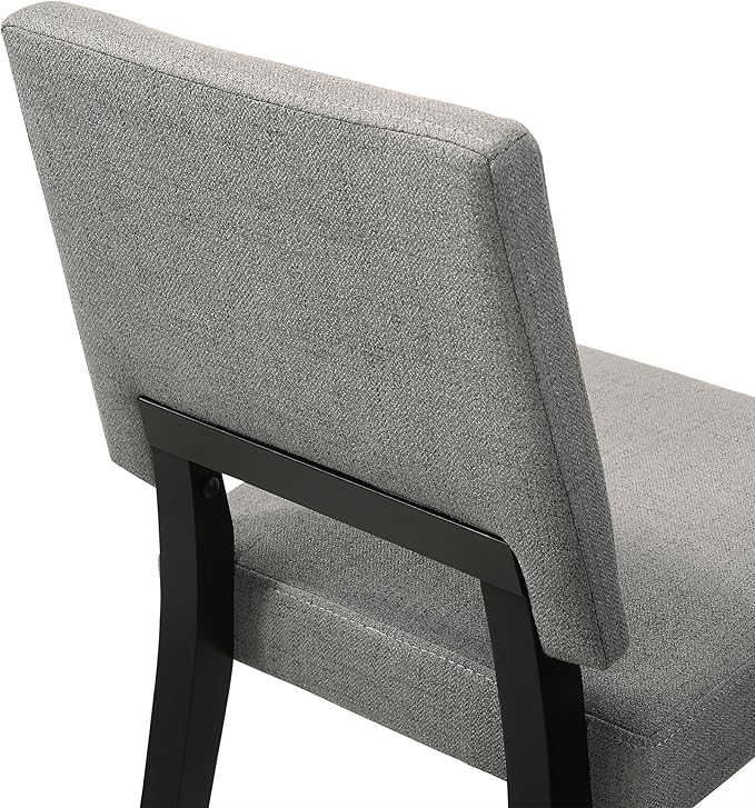 Armen Living Channell Mid Century Modern 7 Piece Black Wood Dining Table Set with Charcoal Fabric