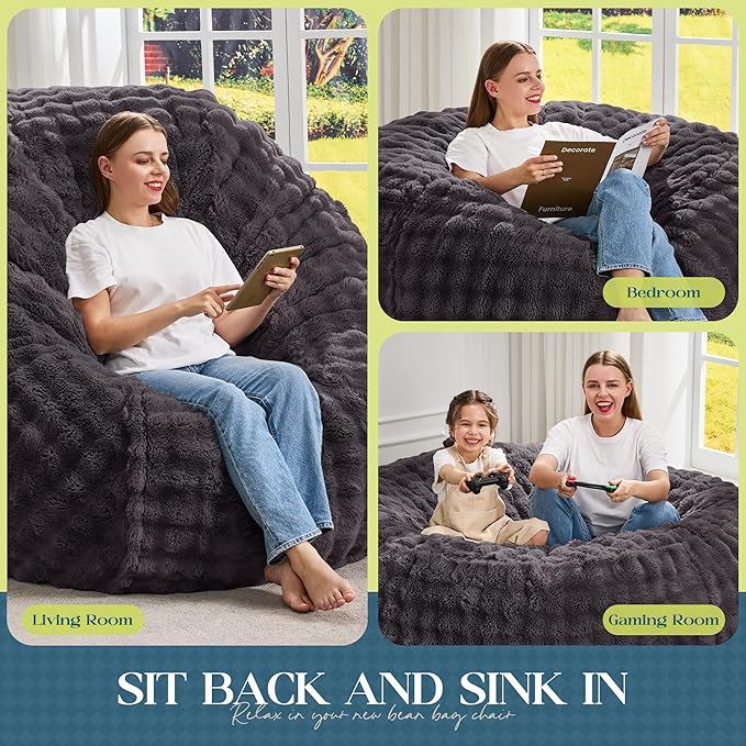 Hobestluk Bean Bag Chairs 4ft Beanbag Chair with Filler Adult Bean Bags with Fluffy & Machine Washable Cover, Giant Bean Bag Chairs for Adults (Dark Grey, 4FT-44" x 44" x 24")